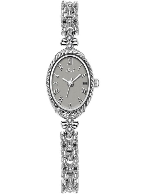 Accessories - Women's Silver Grey Analog Quartz Alloy Steel Oval Roman Numeral Bracelet Watch